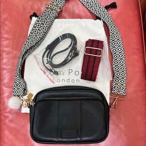 Pom Pom London Black Crossbody Bag with Adjustable Straps